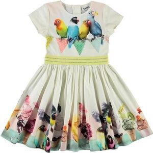 Molo Ice Cream Birdie Dress Poplin Cotton Stretch Fit/Flare Yellow Girls Sz 7-8